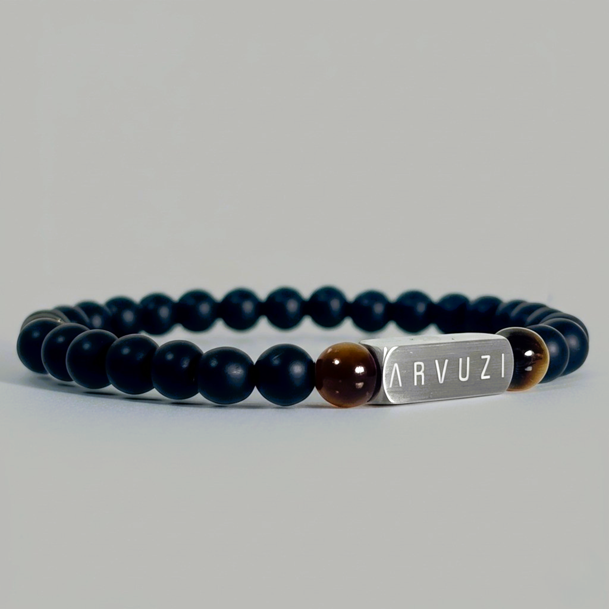 Onyx Instinct – Tiger’s Eye & Stainless Steel Beaded Bracelet | 6mm - Arvuzi