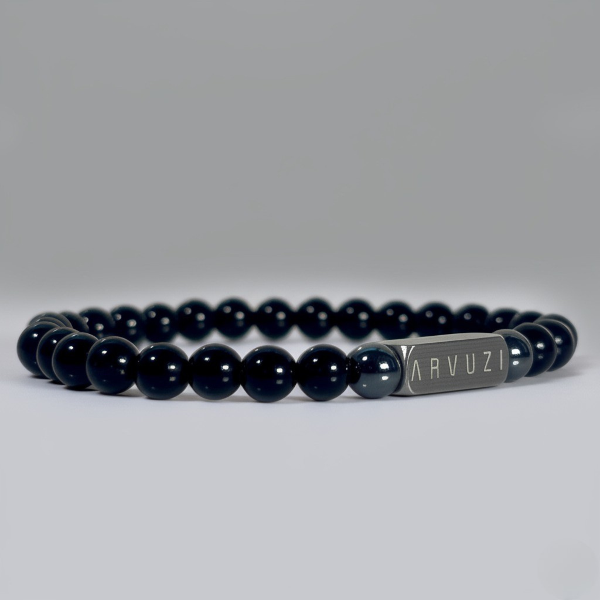 Obsidian Edge – Hematite & Stainless Steel Beaded Bracelet | 6mm - Arvuzi