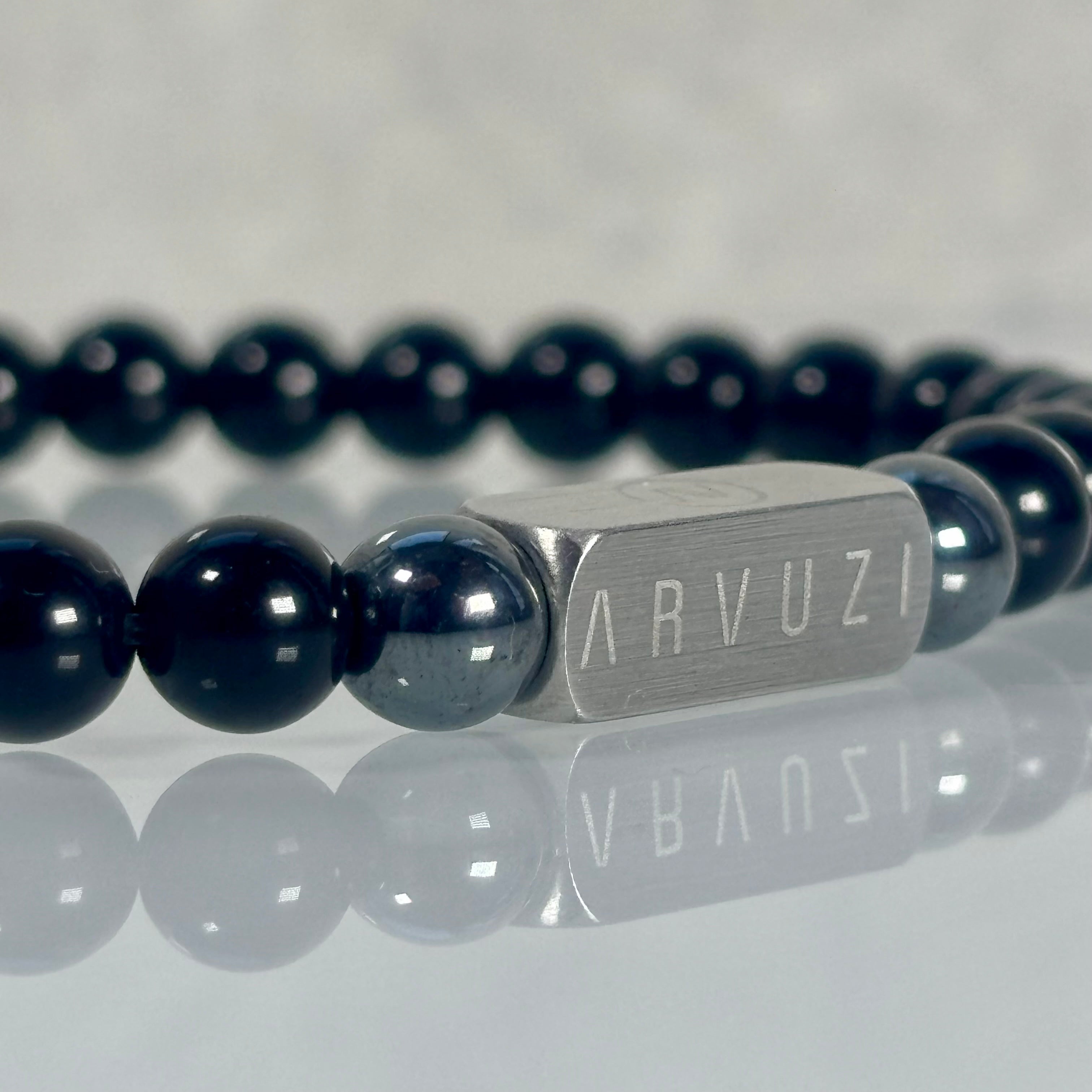 Obsidian Edge – Hematite & Stainless Steel Beaded Bracelet | 6mm - Arvuzi