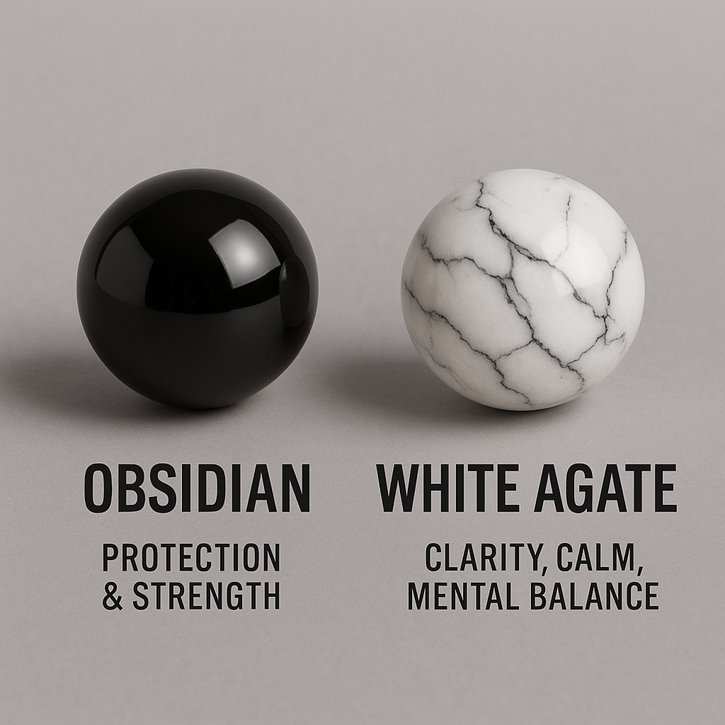 Equinox – Obsidian & White Agate Beaded Bracelet | 6mm - Arvuzi
