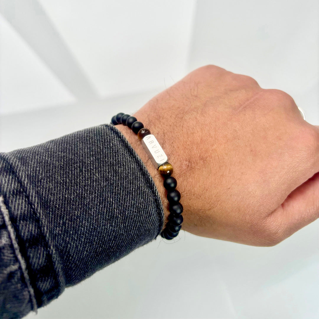 Onyx Instinct – Tiger’s Eye & Stainless Steel Beaded Bracelet | 6mm - Arvuzi