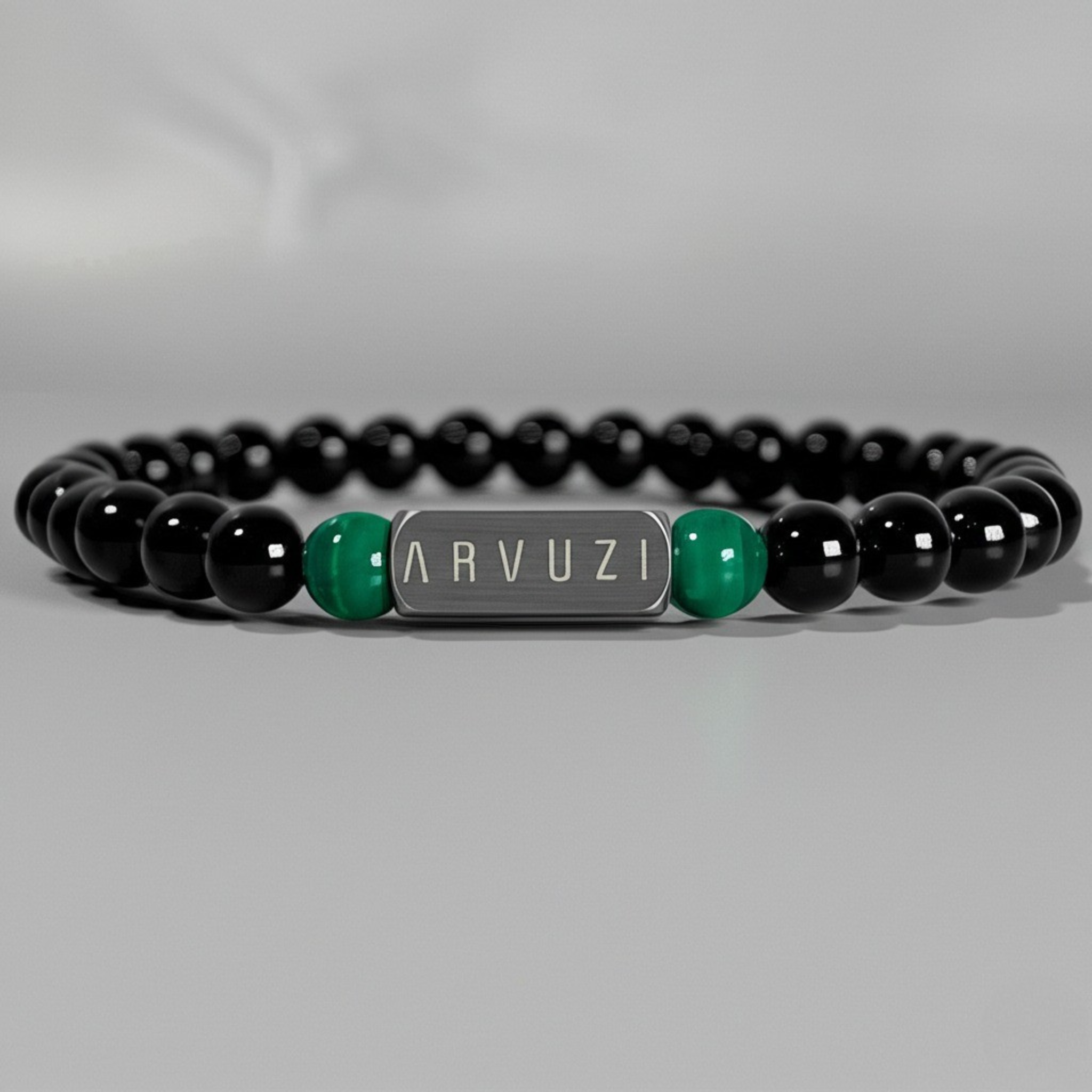Malakai – Obsidian & Malachite Beaded Bracelet | 6mm - Arvuzi