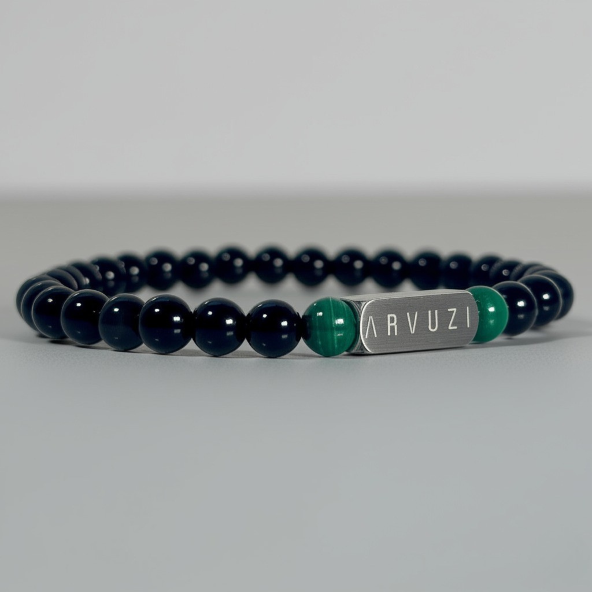 Malakai – Obsidian & Malachite Beaded Bracelet | 6mm - Arvuzi