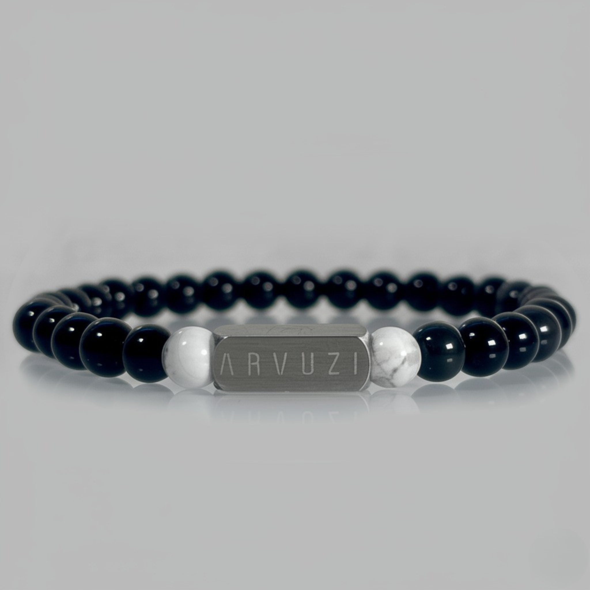 Equinox – Obsidian & White Agate Beaded Bracelet | 6mm - Arvuzi