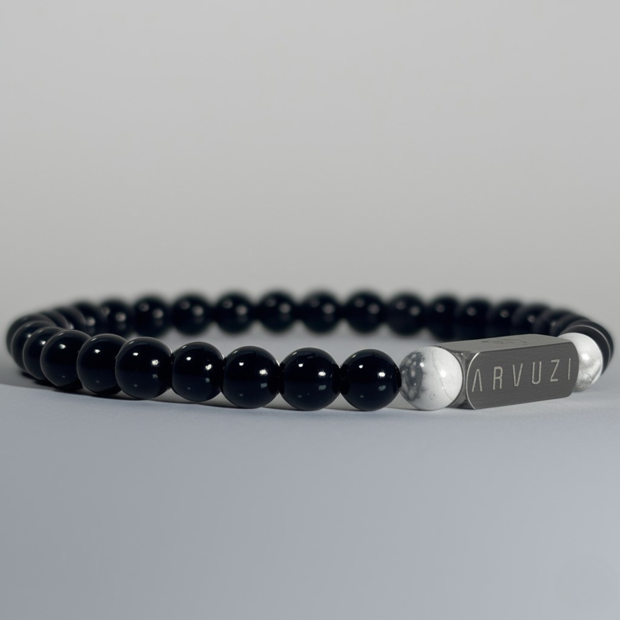 Equinox – Obsidian & White Agate Beaded Bracelet | 6mm - Arvuzi