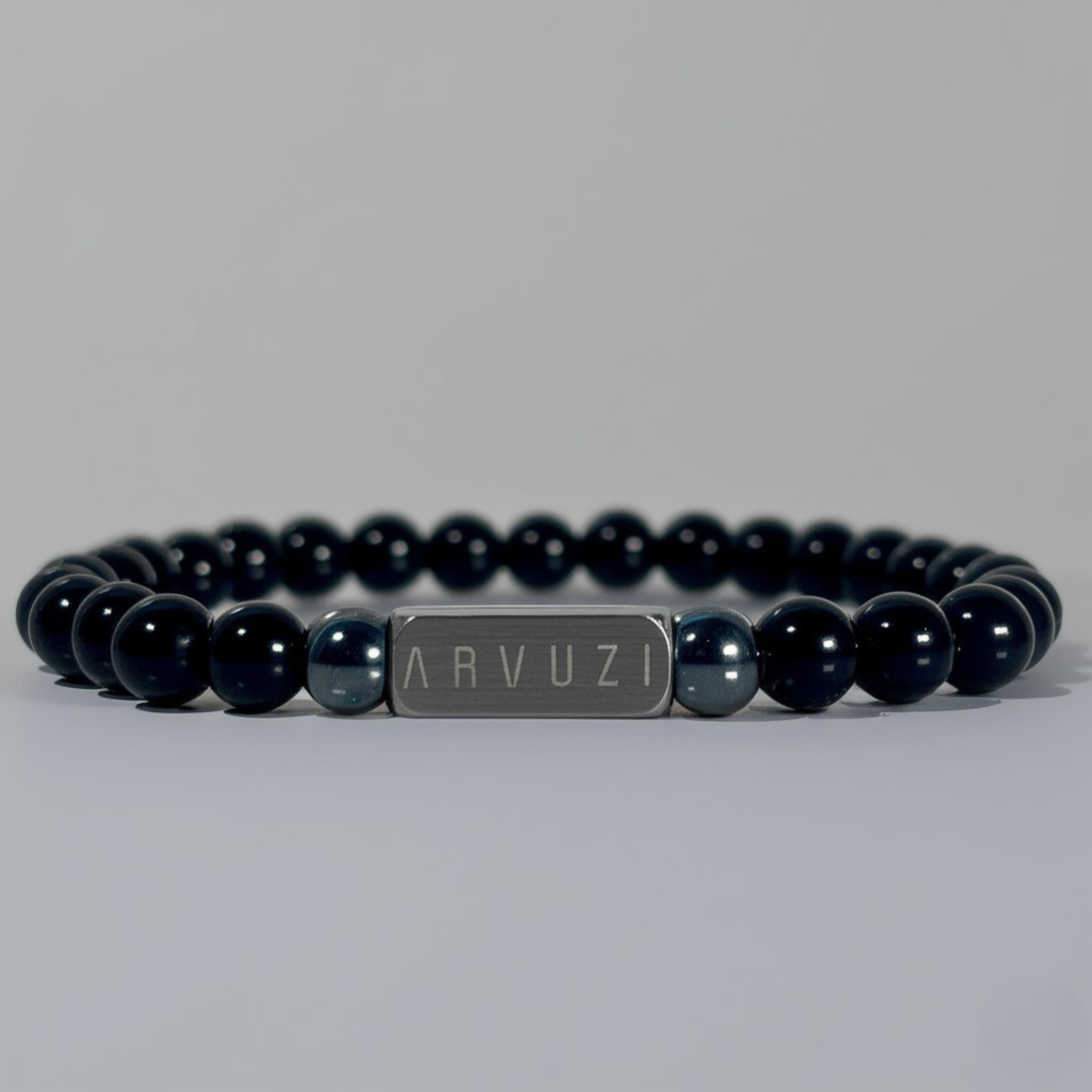 Obsidian Edge – Hematite & Stainless Steel Beaded Bracelet | 6mm - Arvuzi