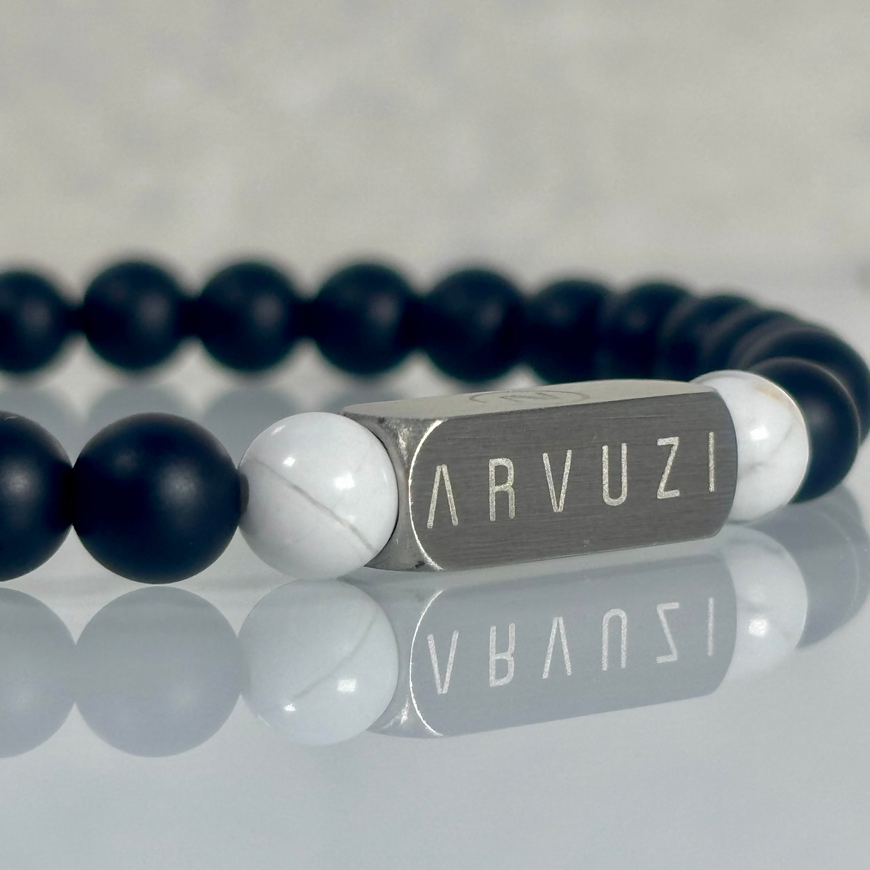Onyx Clarity – White Agate & Stainless Steel Beaded Bracelet | 6mm - Arvuzi