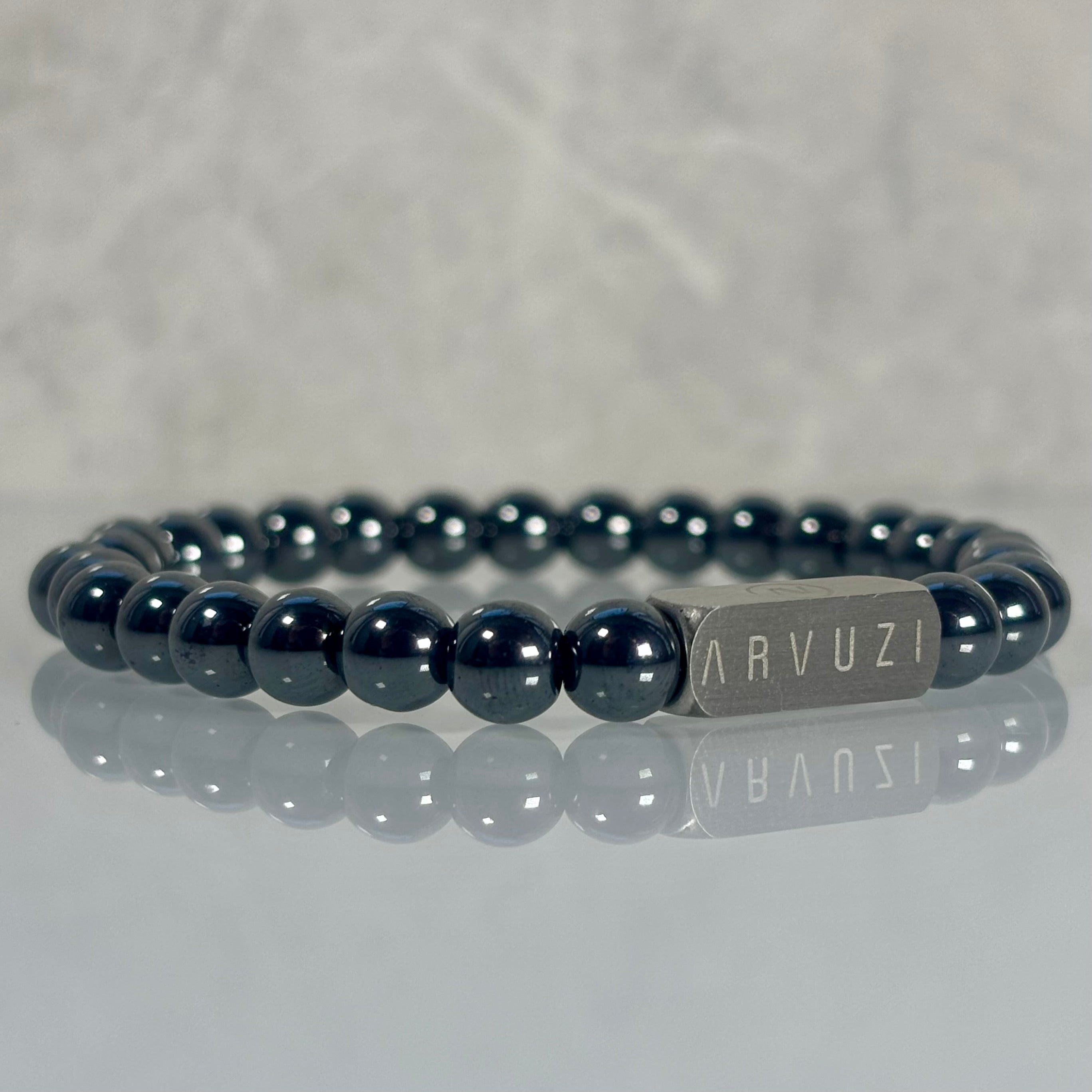 Gravitas – Hematite & Stainless Steel Beaded Bracelet | 6mm - Arvuzi