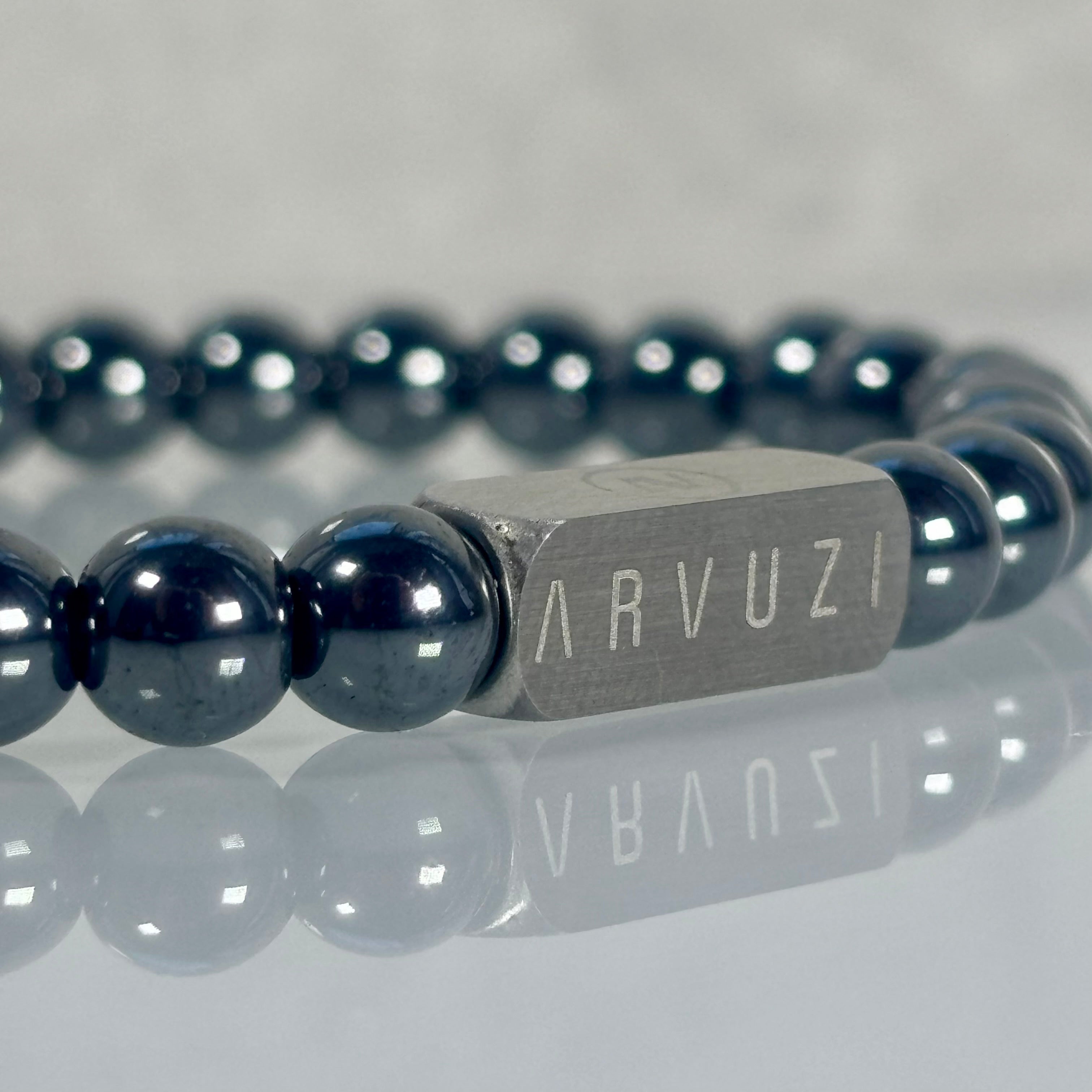 Gravitas – Hematite & Stainless Steel Beaded Bracelet | 6mm - Arvuzi