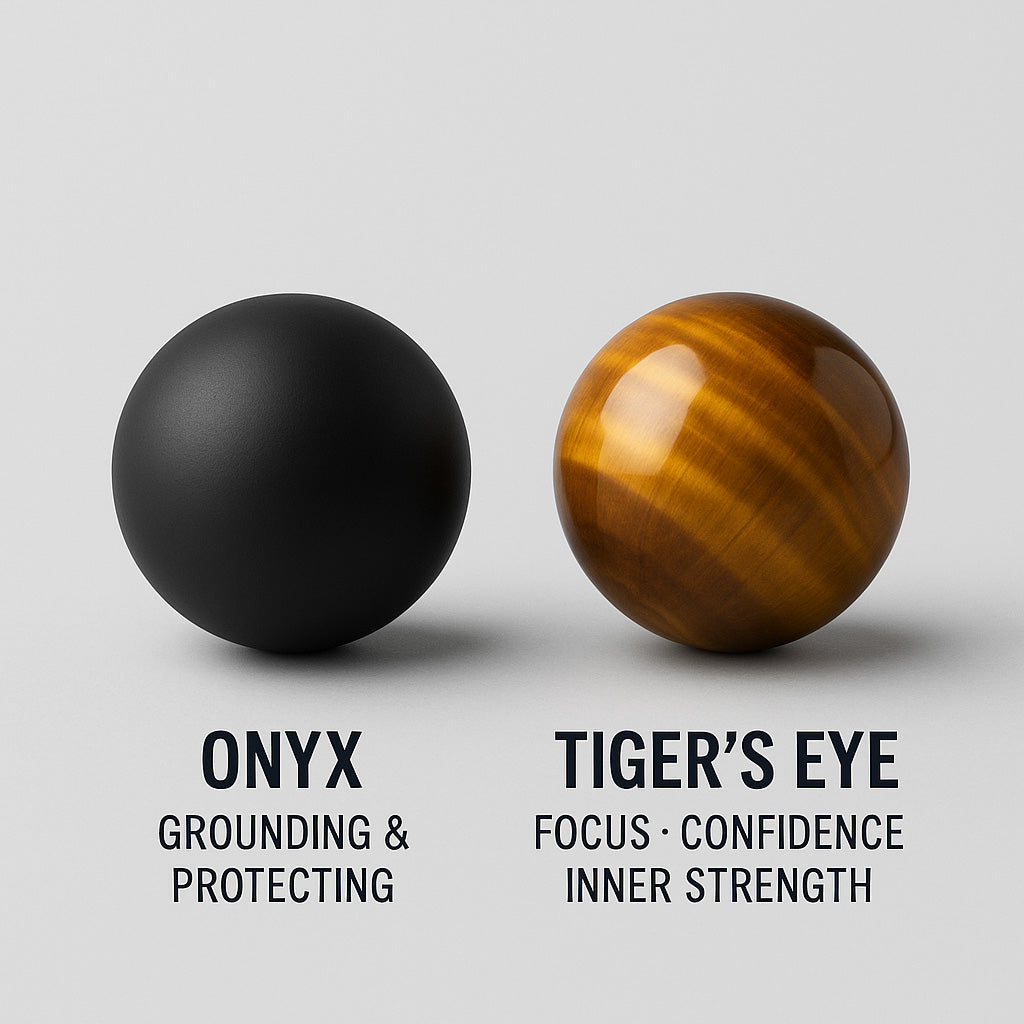 Black onyx and tiger's eye stones with 