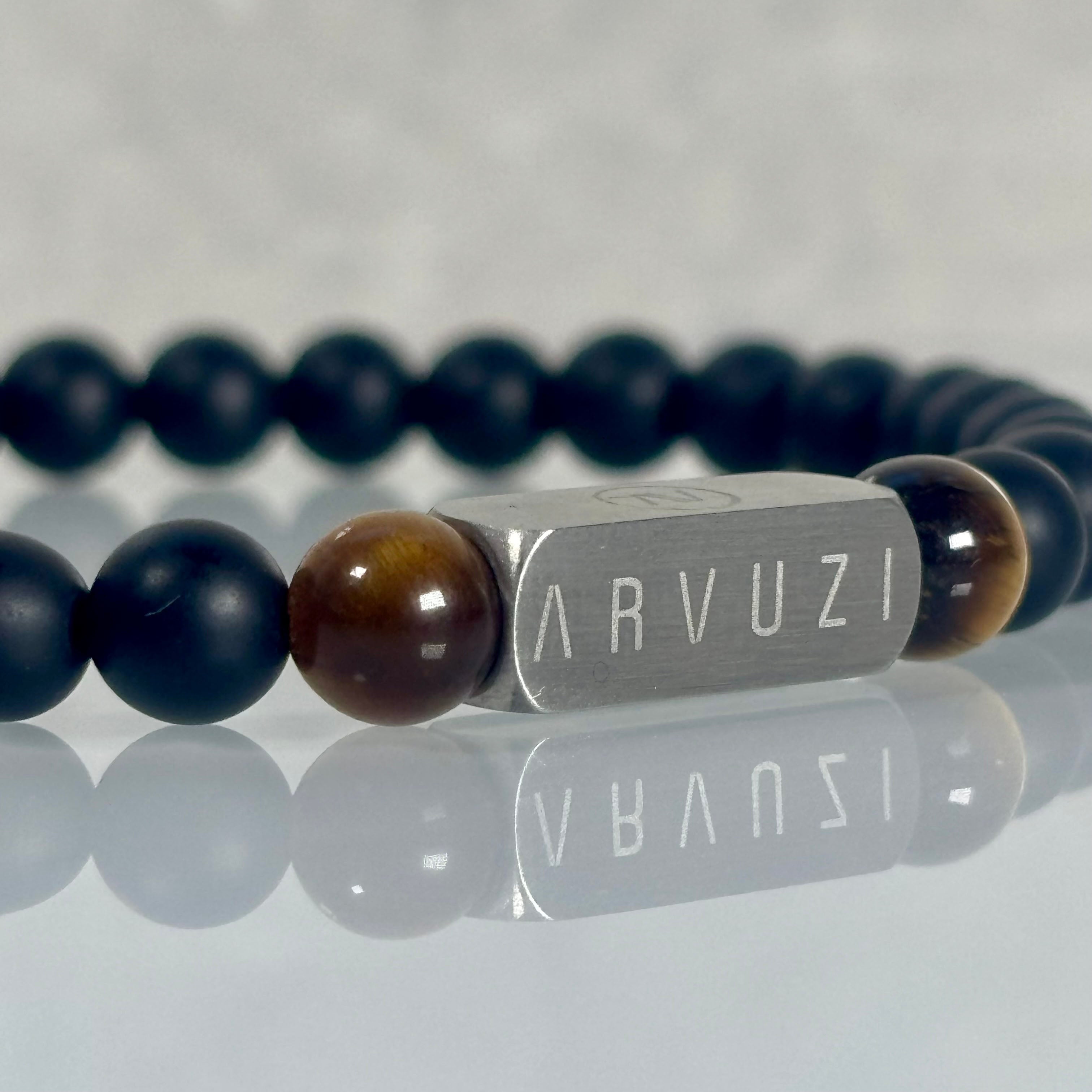 Onyx Instinct – Tiger’s Eye & Stainless Steel Beaded Bracelet | 6mm - Arvuzi